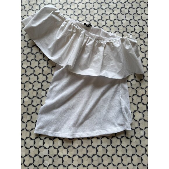 Who What Wear White One-Shoulder Ruffle Top Size M BNWT - Picture 1 of 8